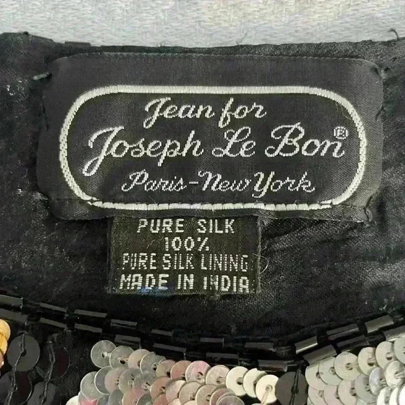 Vintage Sequin Jean for Joseph Le Bon 100% Silk Black, Silver Gold Holiday Paris - Picture 5 of 7